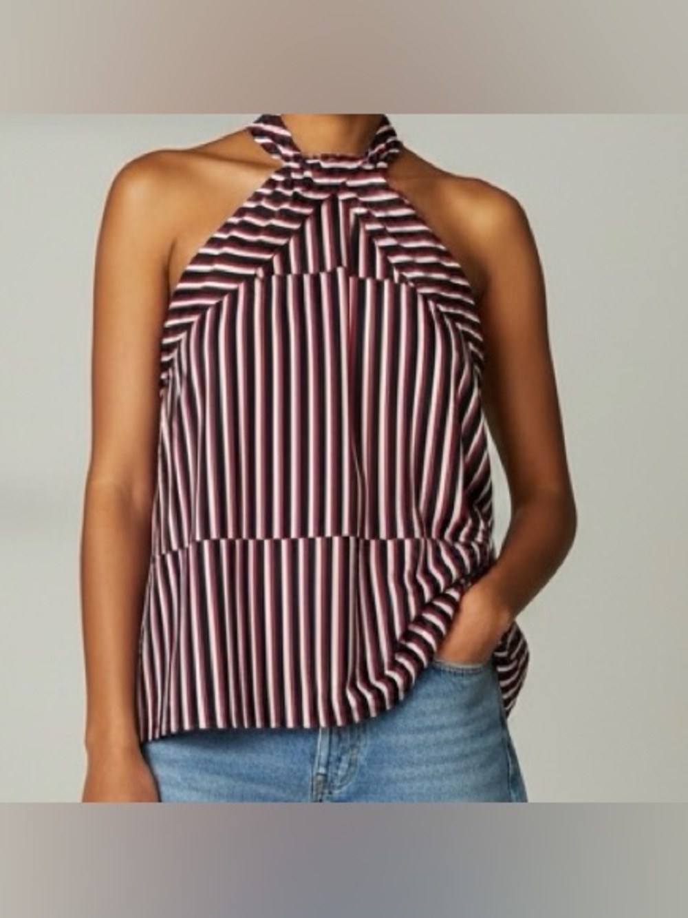 W by Worth Navy and Red Striped Halter Neck Camisole